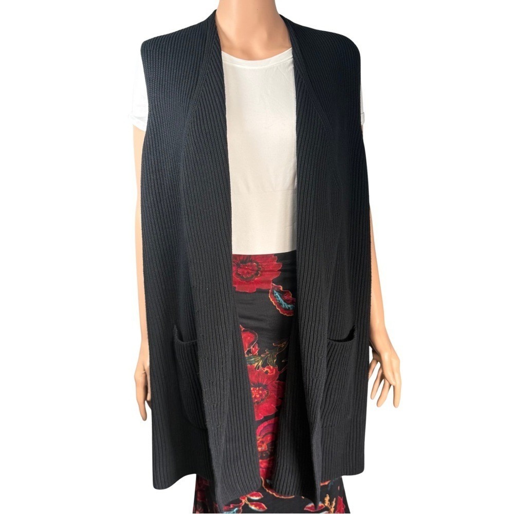 Splendid Womens Black Ribbed Knit Longline Open Front Sweater Vest RF2J25Z L
